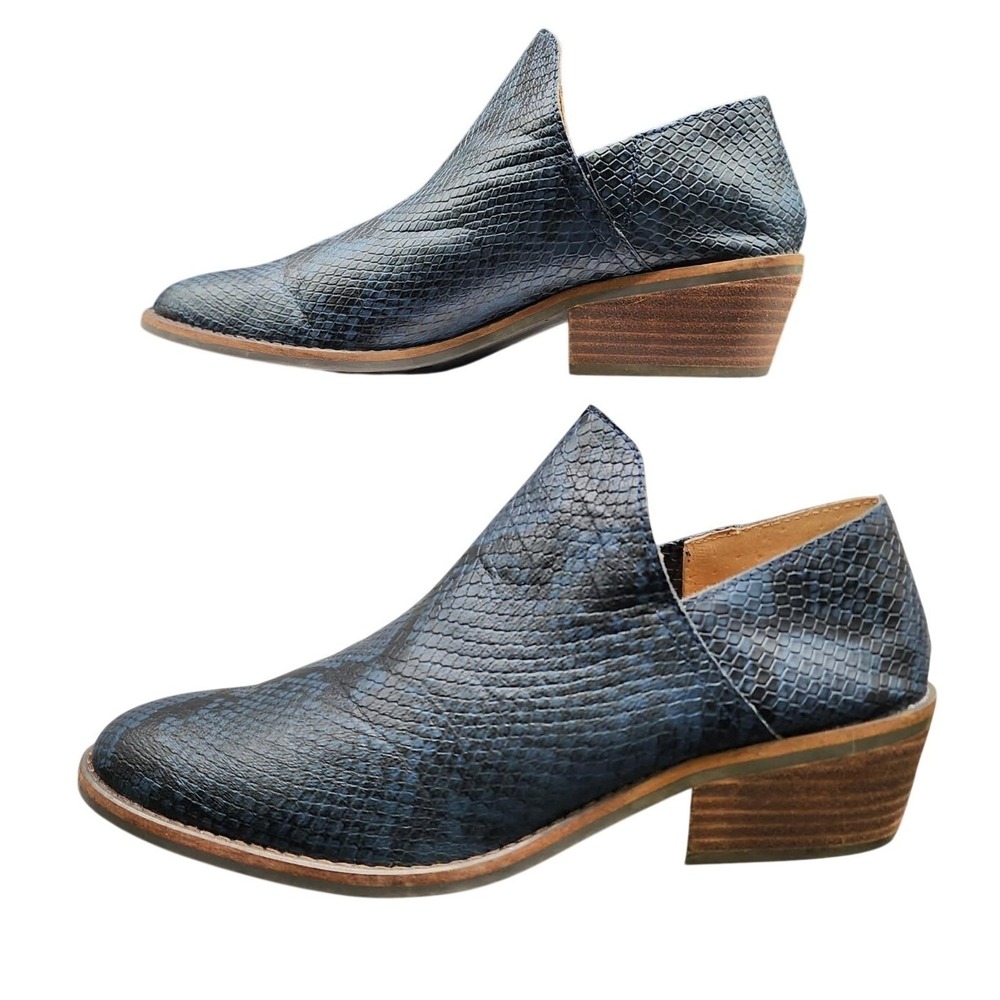 Lucky Brand Fausst Blue Women 9M Snake Skin Leather‎ Cutout Ankle Booties